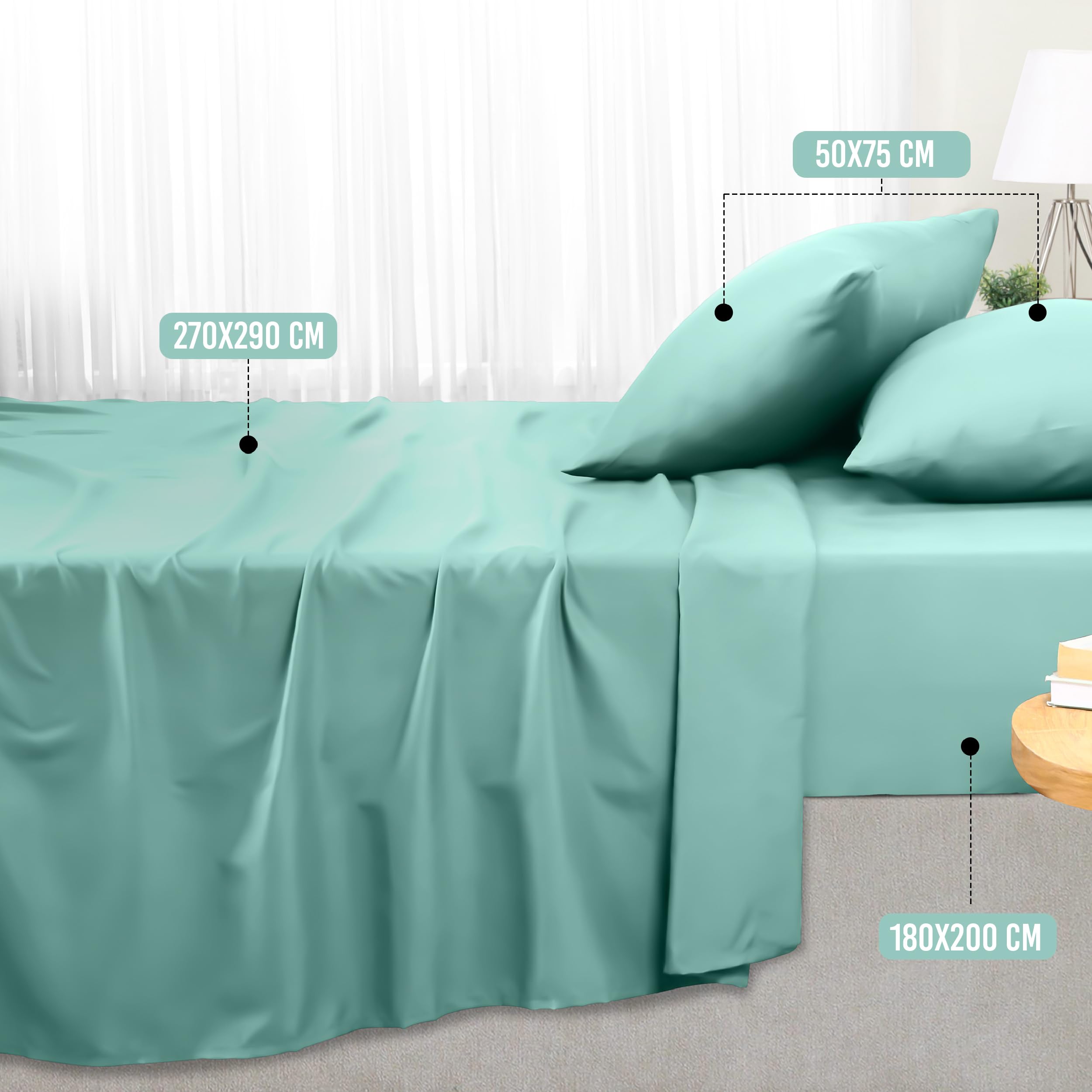 Utopia Bedding - Set Lenzuola Letto Matrimoniali 4 Pezzi 180x200 cm - Spazzolata Poliestre di Microfibra - Oeko-Tex Certificato - Lenzuolo con Angoli, Lenzuolo Piatto e 2 Federe 50x75, Blu Spa
