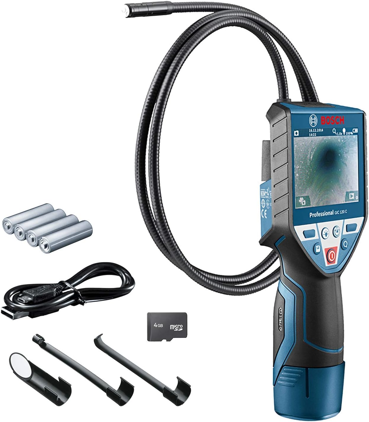 Bosch Professional Inspection Camera GIC 120 C (cable length: 120 cm, display: 3.5’’, 4x AA batteries, in cardboard box)