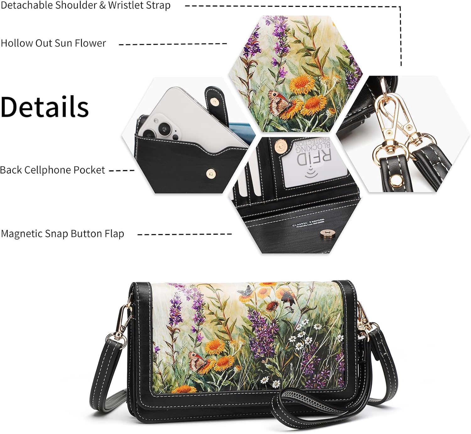 Crossbody Bags For Women Wristlet Wallet Phone Purse Shoulder handbags Multi-Function Small RFID Clutch Card Holder…