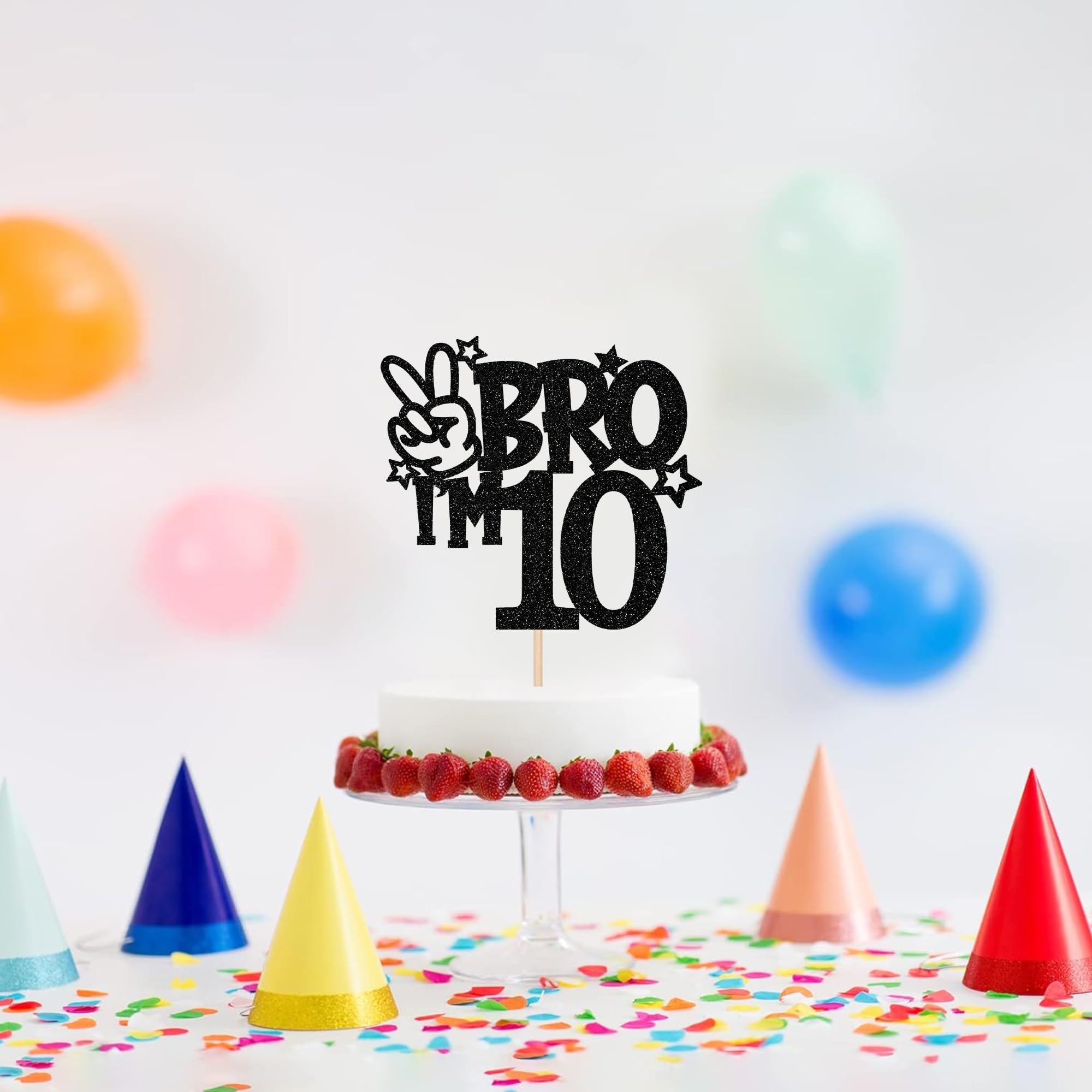 Champagne Gold Glitter 'Bruh I'm 10' Cake Topper - Funny Birthday Decor For 10th Party
