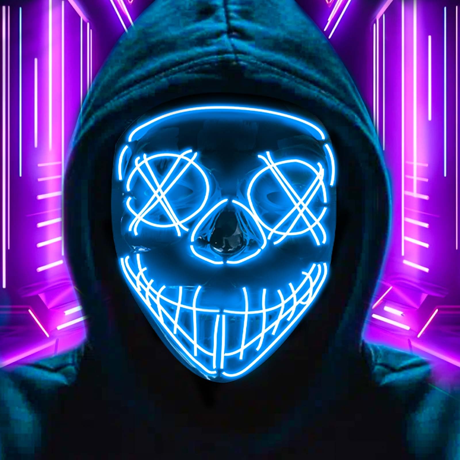 LED Mask Halloween Light Up Purge Mask Glow in the Dark Scary Costumes for Adults Halloween Cosplay Men