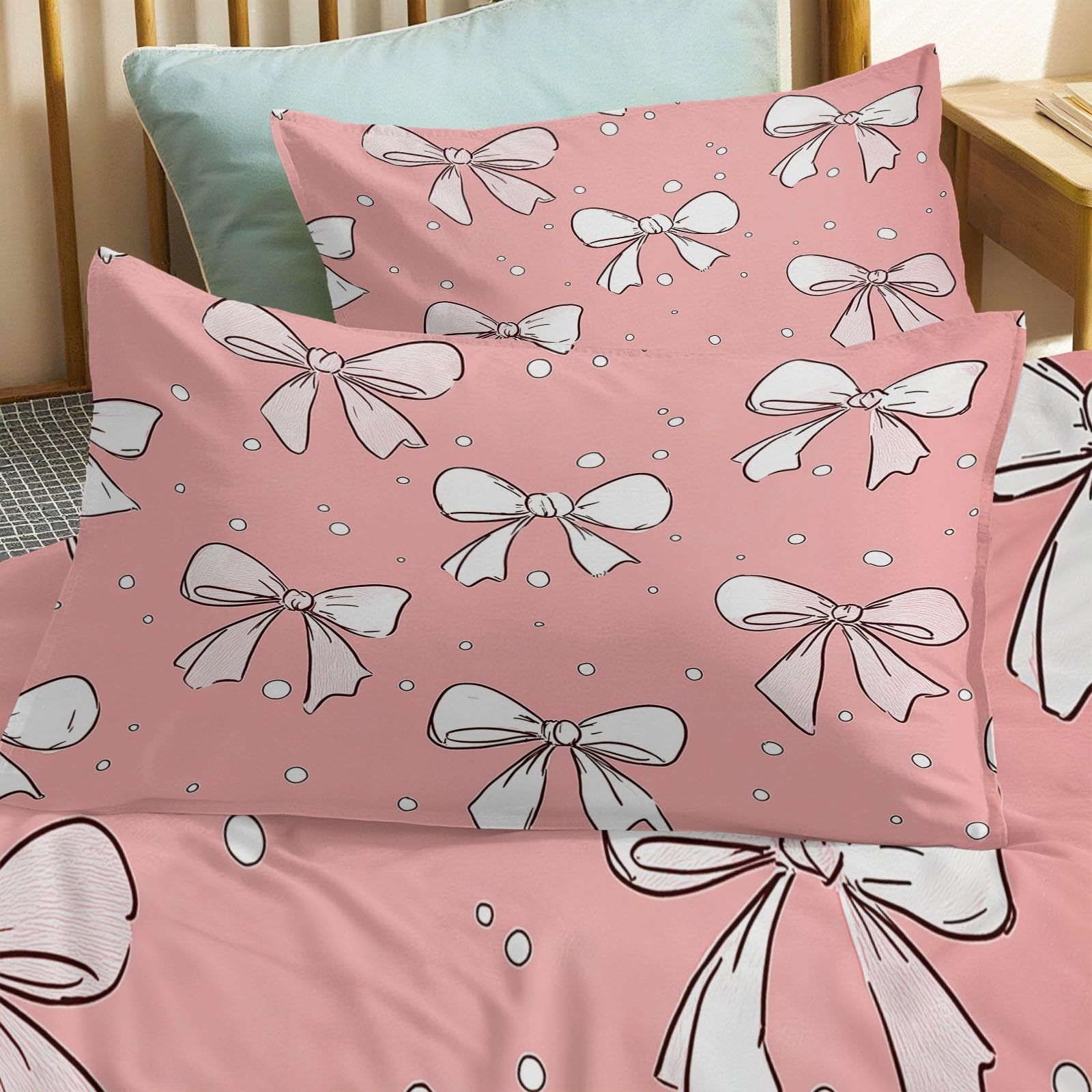 Zestaw pościeli ręcznie rysowany styl kreskówka kokarda, poszewka na kołdrę z mikrofibry rozmiar king size 230 x 220 cm dwustronna poszewka na kołdrę łatwa pielęgnacja łóżko miękkie przytulne zestawy