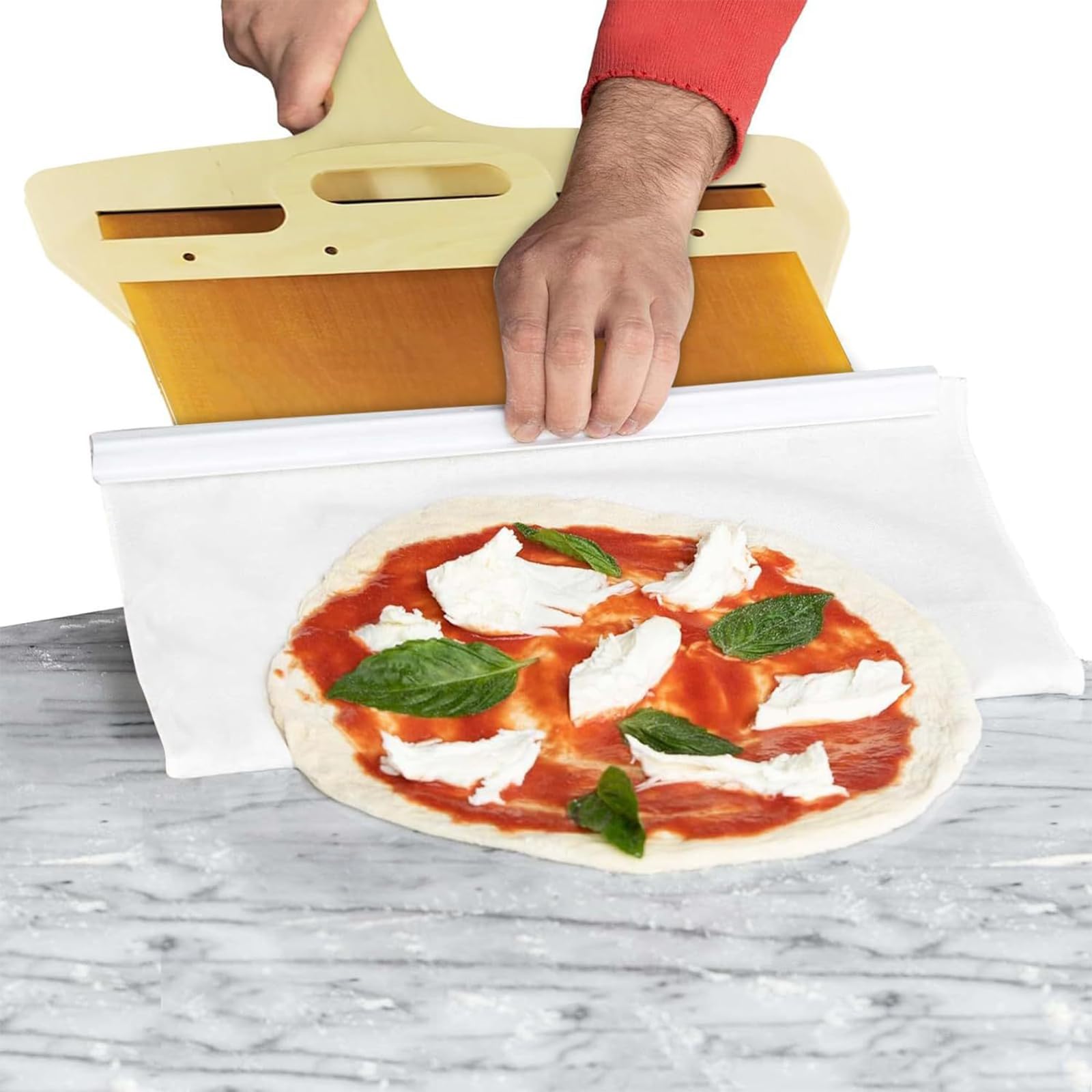Sliding Pizza Peel Board - 12 Inch Non-Stick Paddle With Detachable Cutter, 22" Wooden Handle For Indoor/Outdoor Ovens