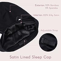 Vista 3 de Hat Hut Gorro de satén de seda para el cabello, gorro de dormir para cabello rizado, gorro ajustable con forro de seda con orejas Gato negro