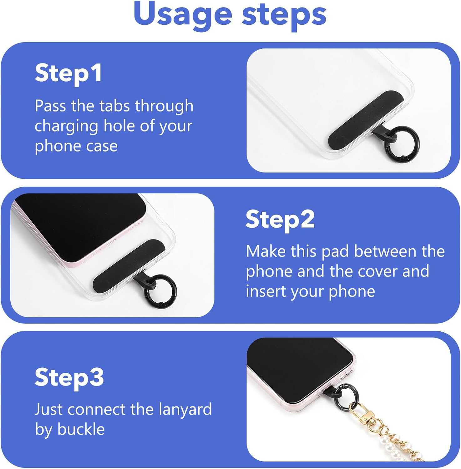Amabro Phone Tether Tab, 6 Pcs Silicone Phone Lanyards Tabs with Heavy Duty Metal Keyring Connect for Crossbody Wrist Straps Universal Replacement Cellphone Patches Pad for Full-Coverage Case(Black)