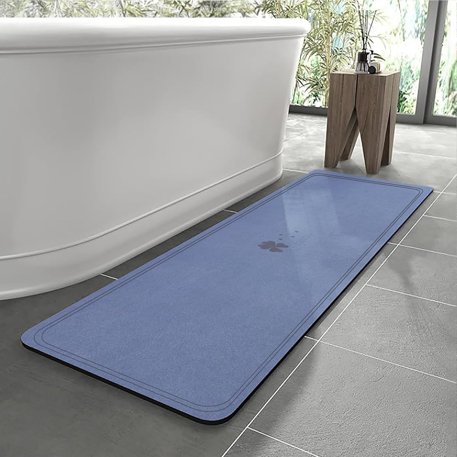 Diatomaceous earth bath mat Non Slip Super Absorbent Quick Dry Thin Bathroom Rugs Fit Under Door, Stain Resistant Bathroom Floor Mats-Shower Rug for in Front of Bathtub Shower, Blue, 15.7"*47.2" Blue 16.9"*59.1"