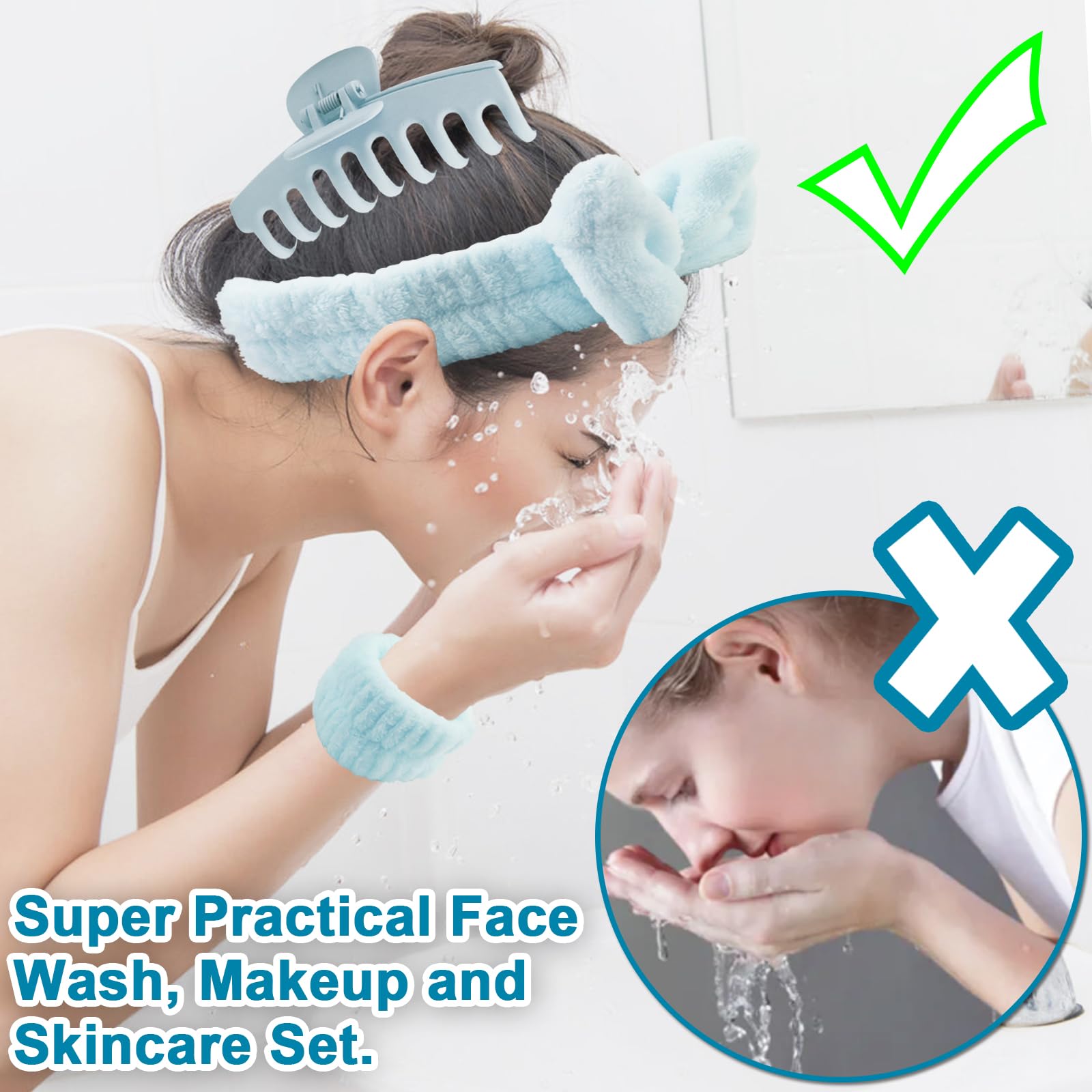 16-Piece Skincare Headband Set with Wristbands, Clips & Hair Ties Amazon.com : my novel things Spa Headband For Washing Face  main image 2