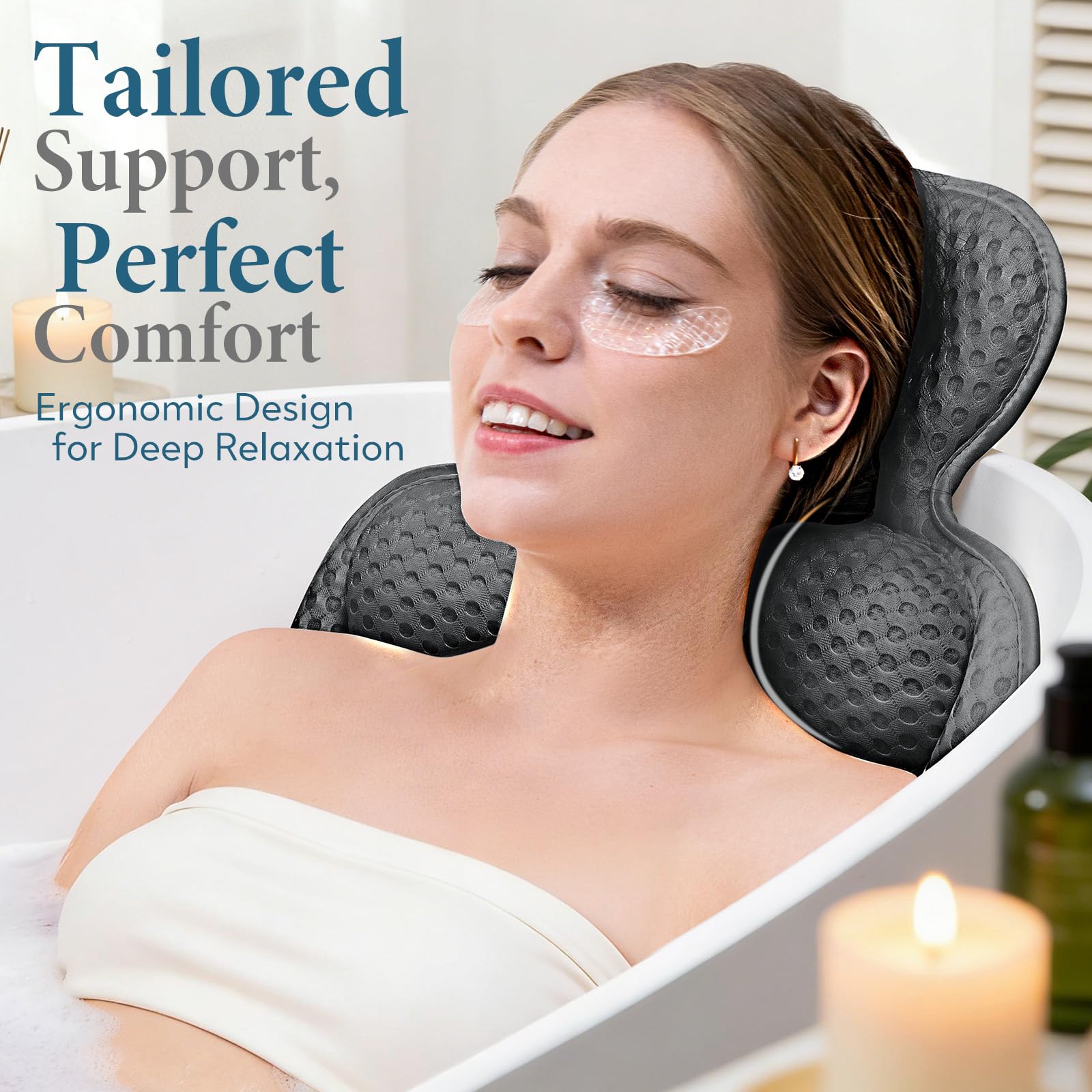 Almohadas de baño para bañera, cojín de bañera agradable a la piel para cabeza y cuello con tela de malla 5D suave y 54 ventosas antideslizantes, accesorios relajantes para bañera y ducha, regalo de