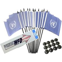 One Dozen United Nations Desk Flags and Bases 12 Miniature Polyester Office & Little Flags with 12 Black Stands