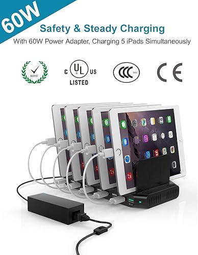 Miniatura 2 de Unitek Estación de carga rápida con carga rápida 3.0, estación de carga múltiple USB para múltiples dispositivos, iPhone, iPad, tableta, Kindle