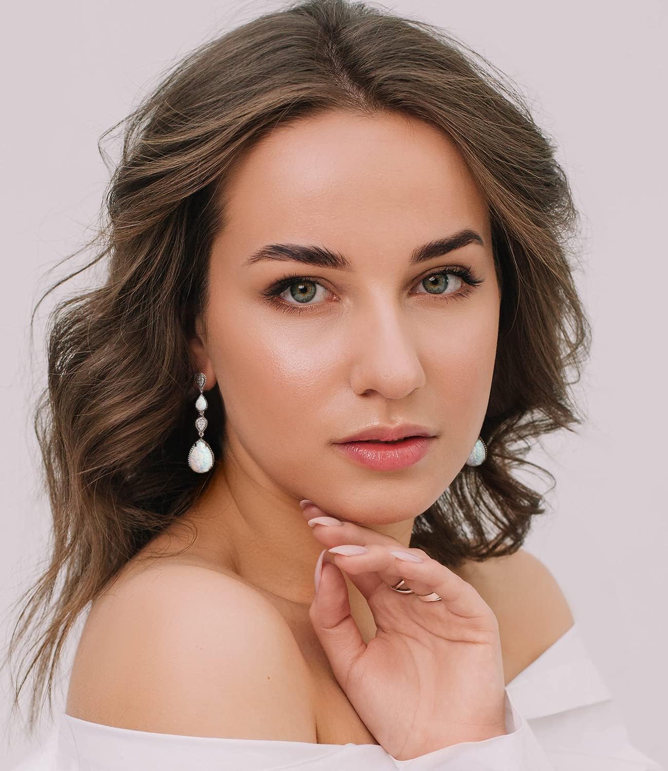 White Opal Natural Larimar Turquoise Drop Dangle Earrings for Women 925 Sterling Silver with Moissanite Teardrop Earring Jewelry for Her