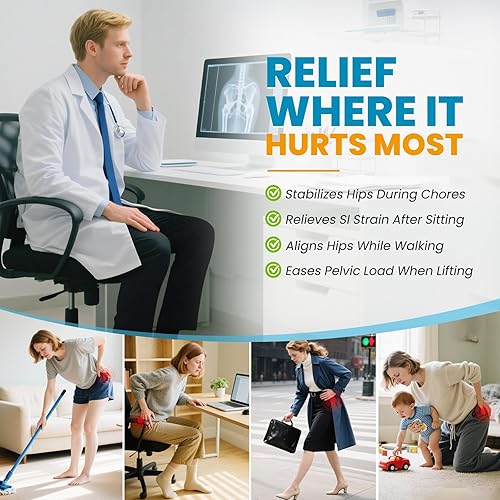 Miniatura 2 de Cinturón sacroilíaco para mujeres y hombres  Cinturón ajustable negro SI para articulaciones con almohadillas 3D extraíbles, soporte de espalda