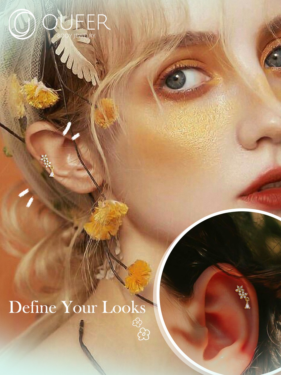 Orecchino Helix OUFER 16G In Acciaio Chirurgico 316L - Con Fiore E CZ Trasparente, 6mm - Foto 6