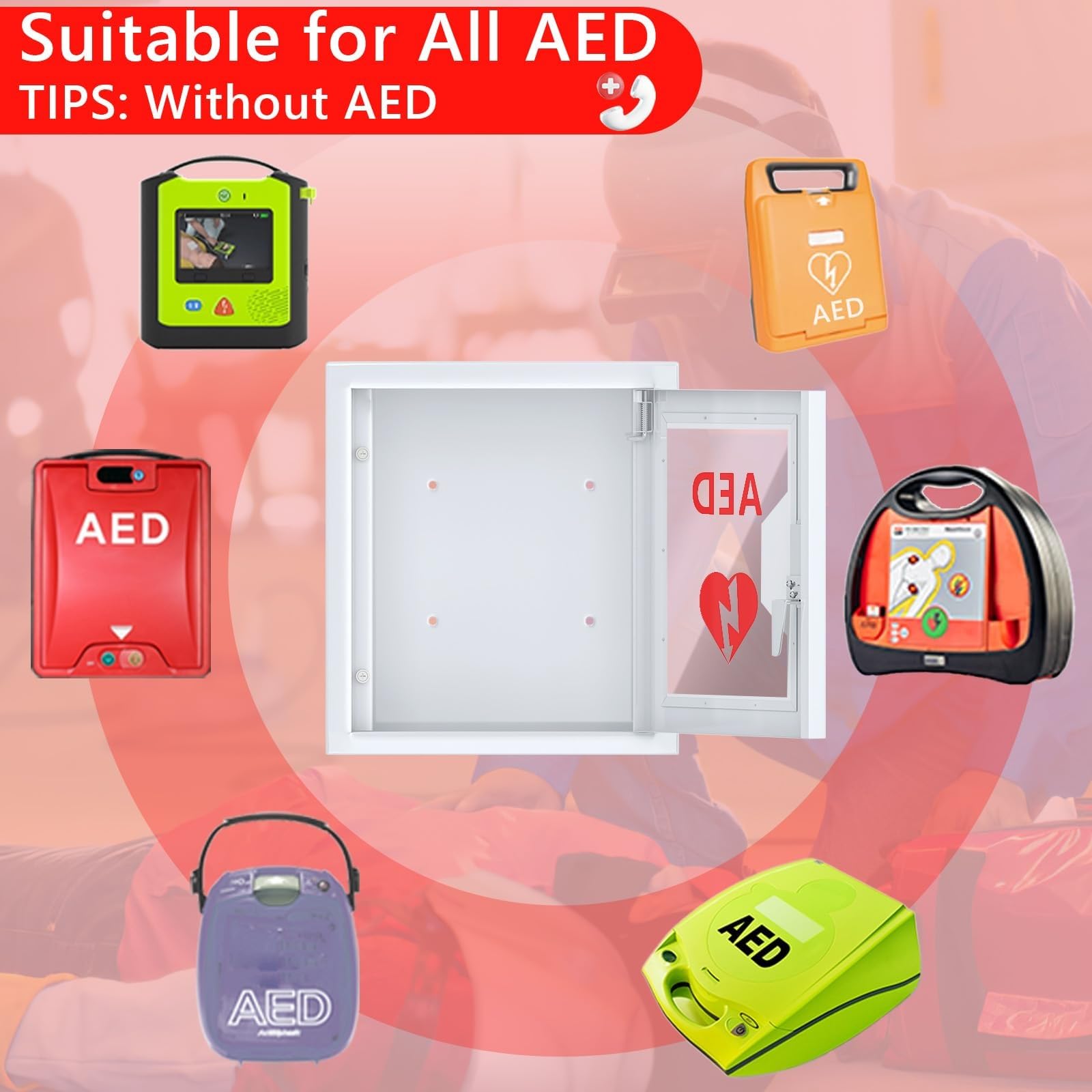 AED-Defibrillator-Schrank, wandmontierter AED-Aufbewahrungsschrank, Erste-Hilfe-Koffer, Herz-Defibrillationsbox mit Daumenverriegelung, passend für die meisten AED-Modelle, Notfall zu Hause, im Büro