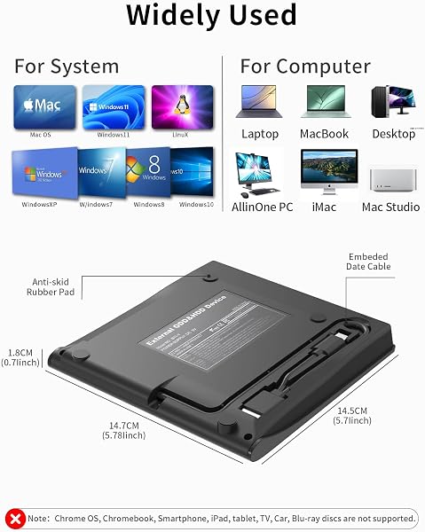 External CD/DVD Drive,High-Speed USB 3.0 and Type-C,Slim Portable Burner Writer Player Reader,CD DVD +/-RW Optical Disk Driver Compatible with Laptop Desktop PC Windows Apple Mac Pro MacBook Linux - 5