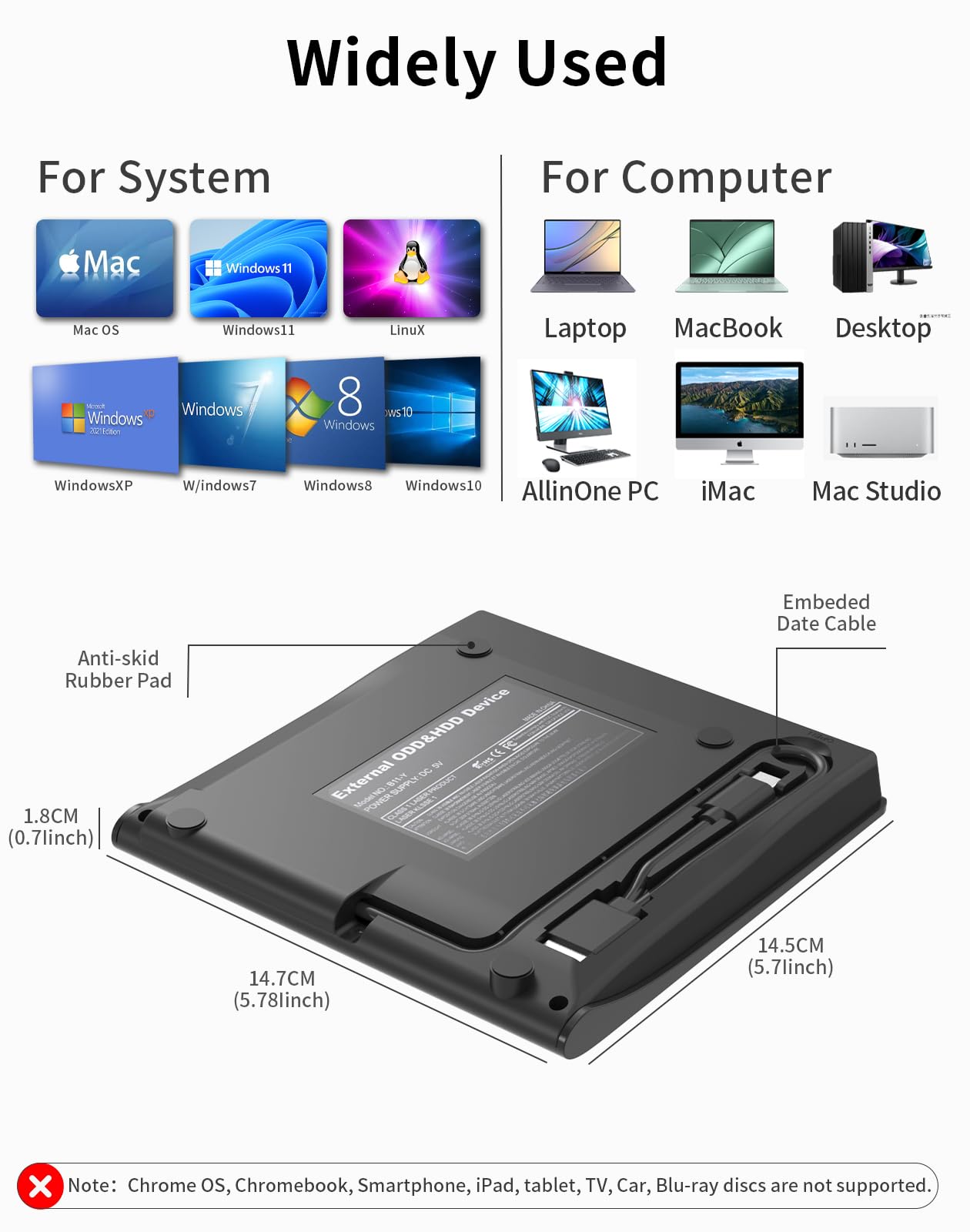 External CD/DVD Drive,High-Speed USB 3.0 and Type-C,Slim Portable Burner Writer Player Reader,CD DVD +/-RW Optical Disk Driver Compatible with Laptop Desktop PC Windows Apple Mac Pro MacBook Linux — view 5