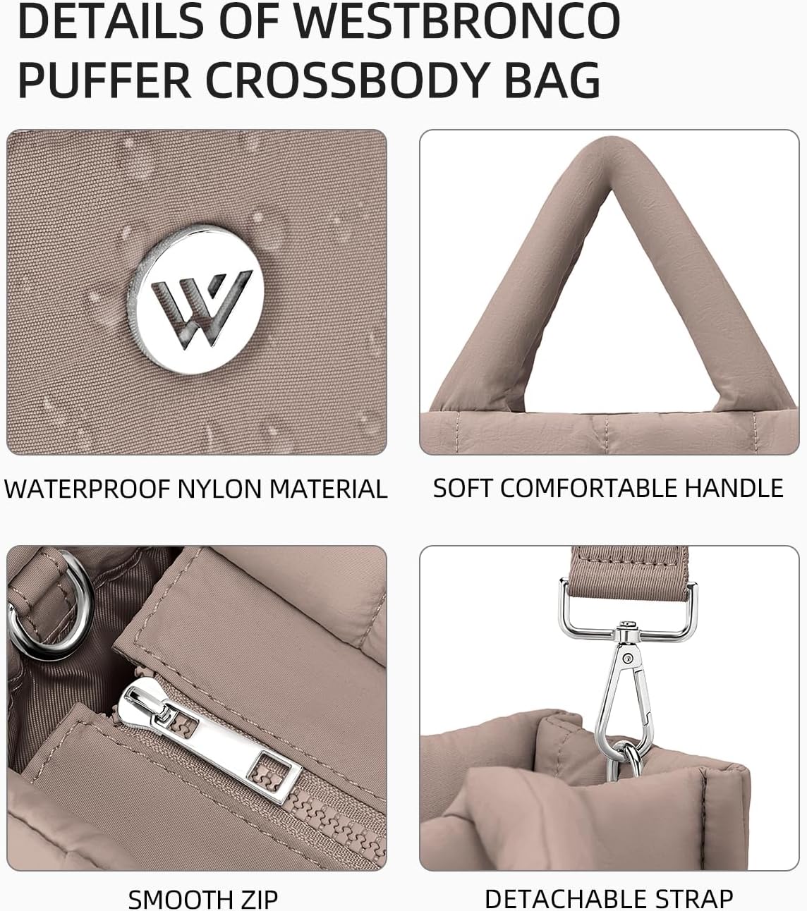WESTBRONCO Puffer Crossbody Bags for Women Quilted Tote Bag Puffy Weekender Overnight Bag Nylon Shoulder Handbag - Image 5