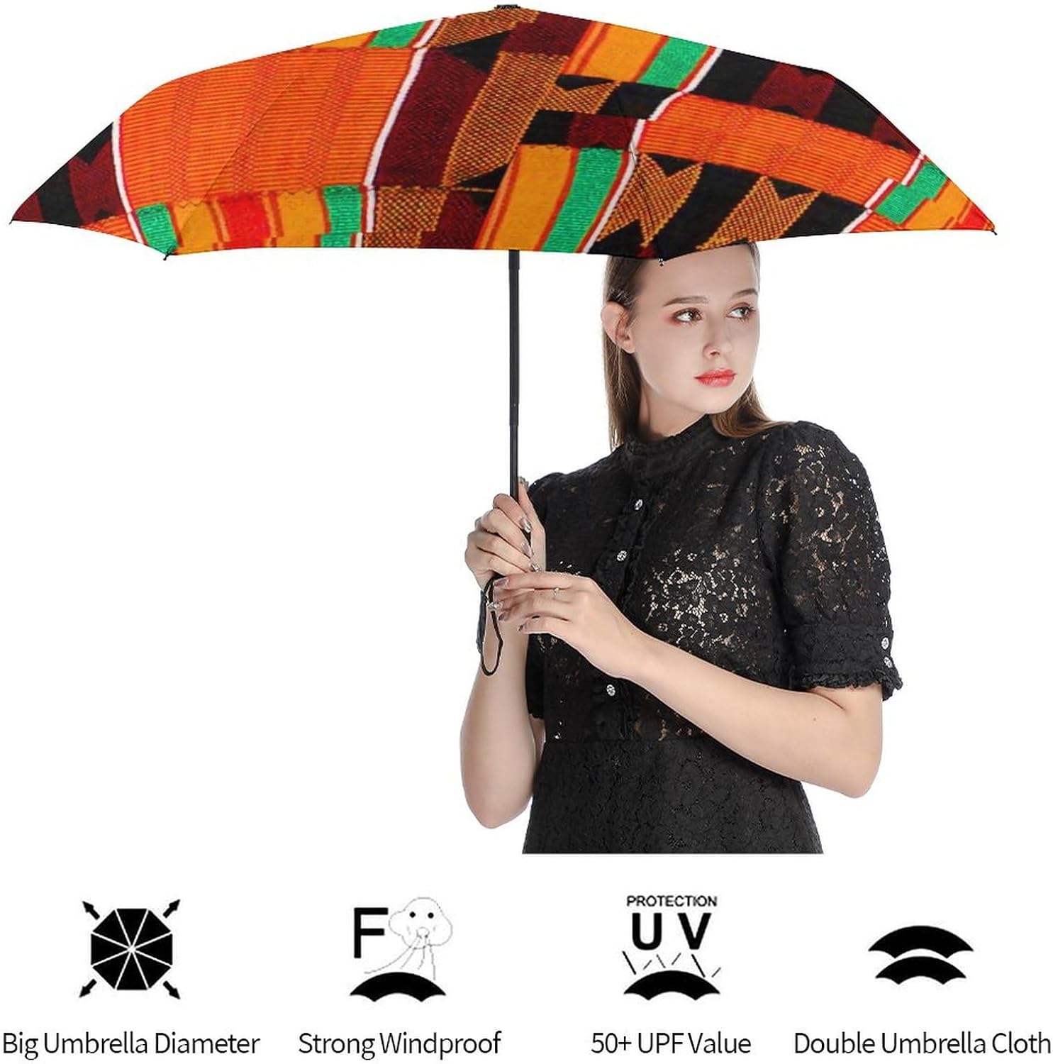 Kente Cloth Compact Umbrella Sturdy Windproof Lightweight Umbrelllas for Sun, Rain & Travel image 4