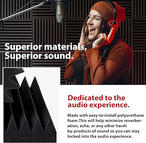 Miniatura 4 de FONESO Paneles de espuma acústica, paneles de espuma a prueba de sonido para paredes, cuñas insonorizadas de estudio de alto diseño, resistentes al