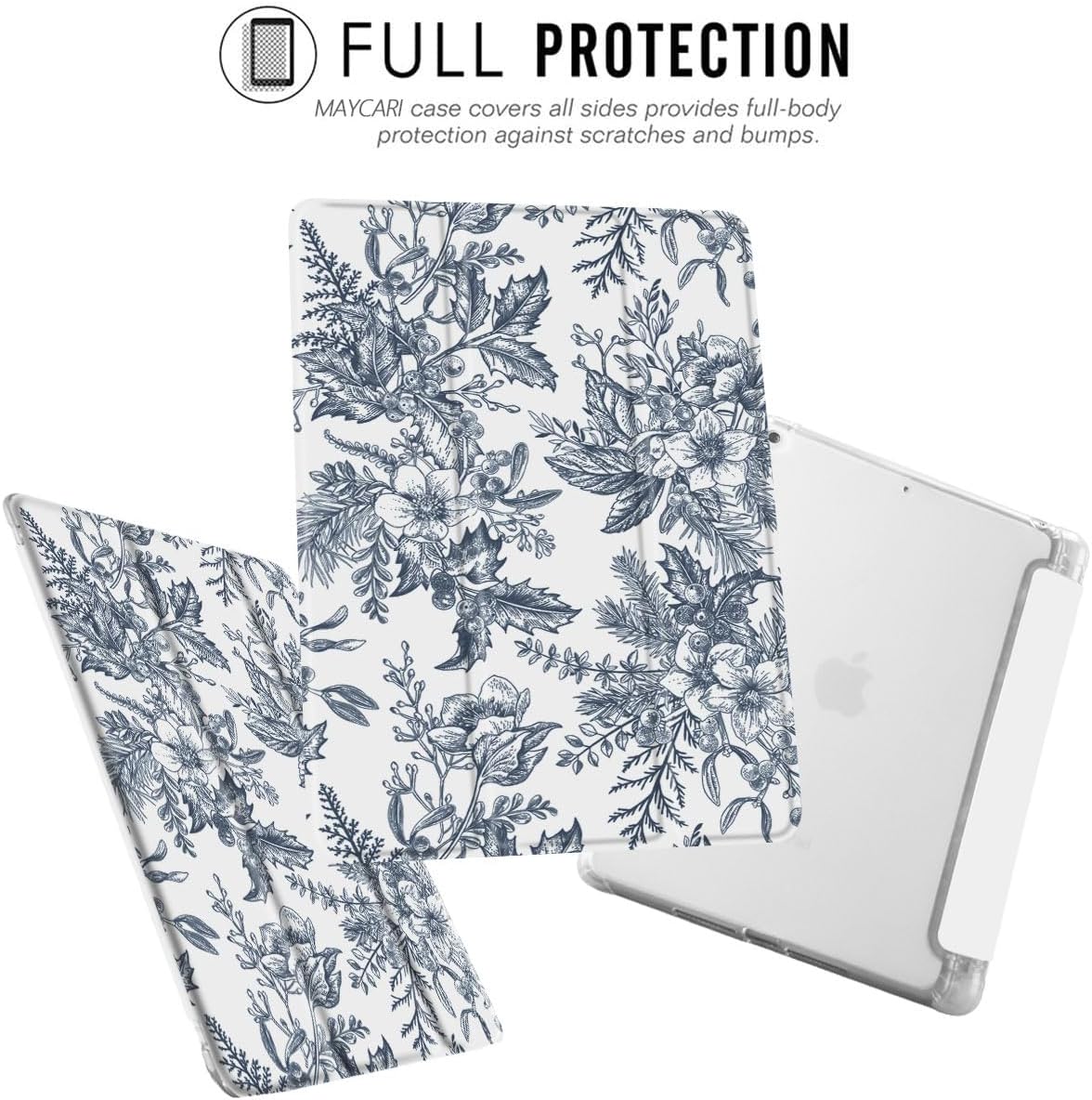 MAYCARI Slim Case for iPad A16 11 inch 2025 with Pencil Holder, Original Aesthetic Blooming Flowers Soft TPU Back Protective Cover Shell for iPad 10th Generation, Auto Sleep/Wake Slim Shell