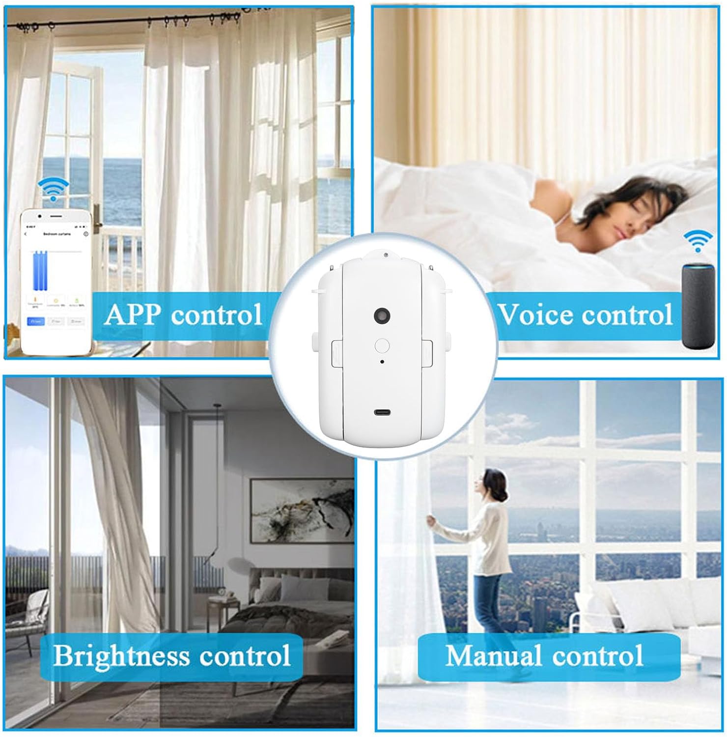 Automatic Curtain Opener, Smart Automatic Curtain Remote Control with APP Voice Control Timer Switch, Built in Temperature Light Sensor Electric Curtain Motor for Home Office