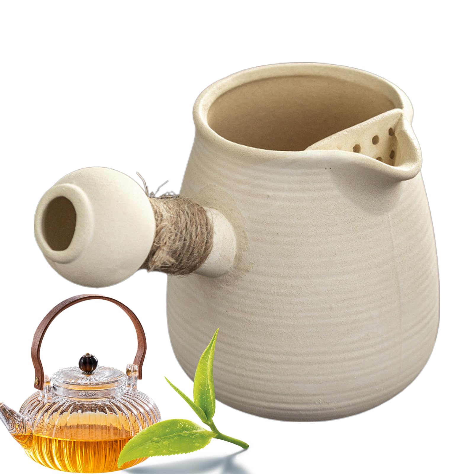 SOPTEC Ceramic Teapot - Chinese Tea Pot | Open Flame Heating, Retro With Handle And Crude Pottery Ceramic Teapot With Infuser For Loose Tea