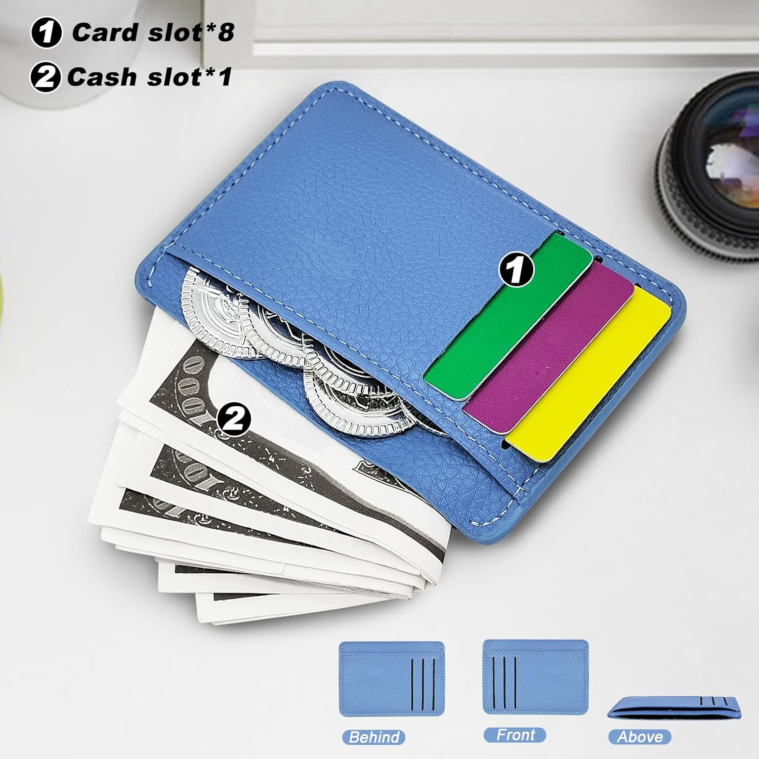 Card Wallet, PU Leather Card Holder Credit Card Holder, Credit Card Wallet with Multiple Card Slots for Men and Women, Compact Card Holder Wallet for Shopping, Dating, Business (blue) - Image 4