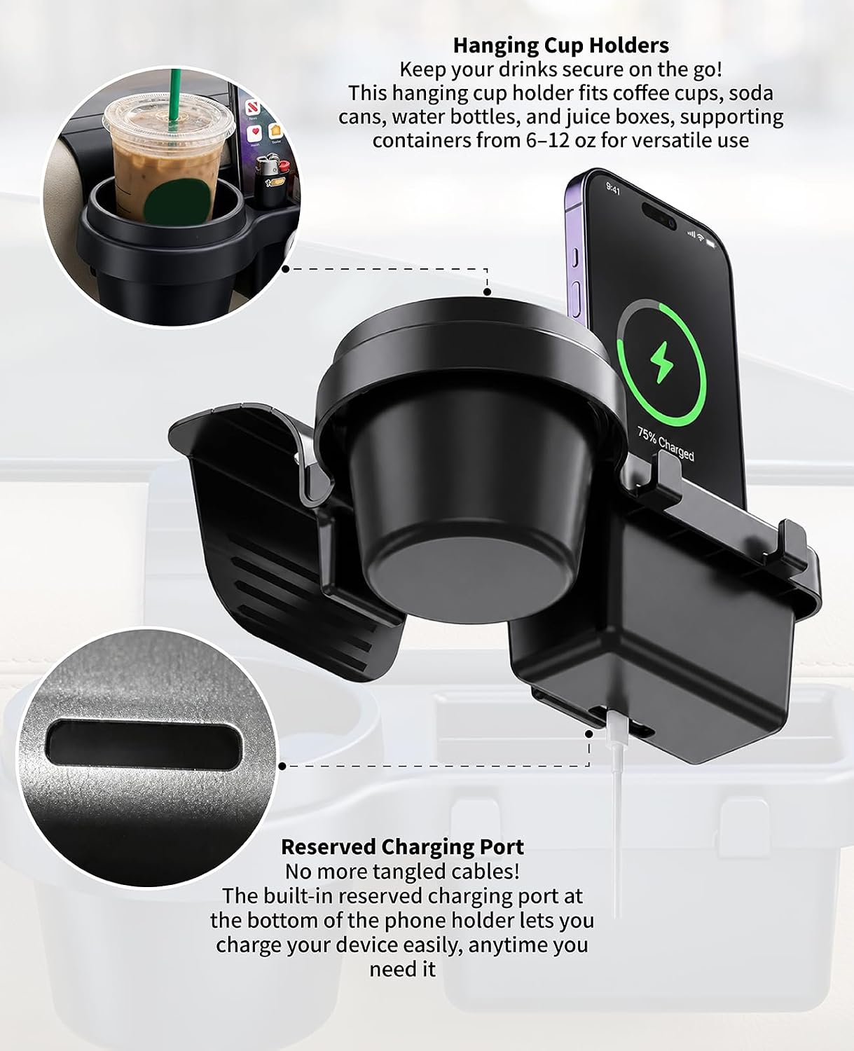 2 PCS Car Window Multifunctional Storage Organizer, Vehicles Door Hanging Storage Organizer with Extra Cup Holder, Auto Window Mounted Organizer for Cell Phone Earphone Key Snacks Water Cup