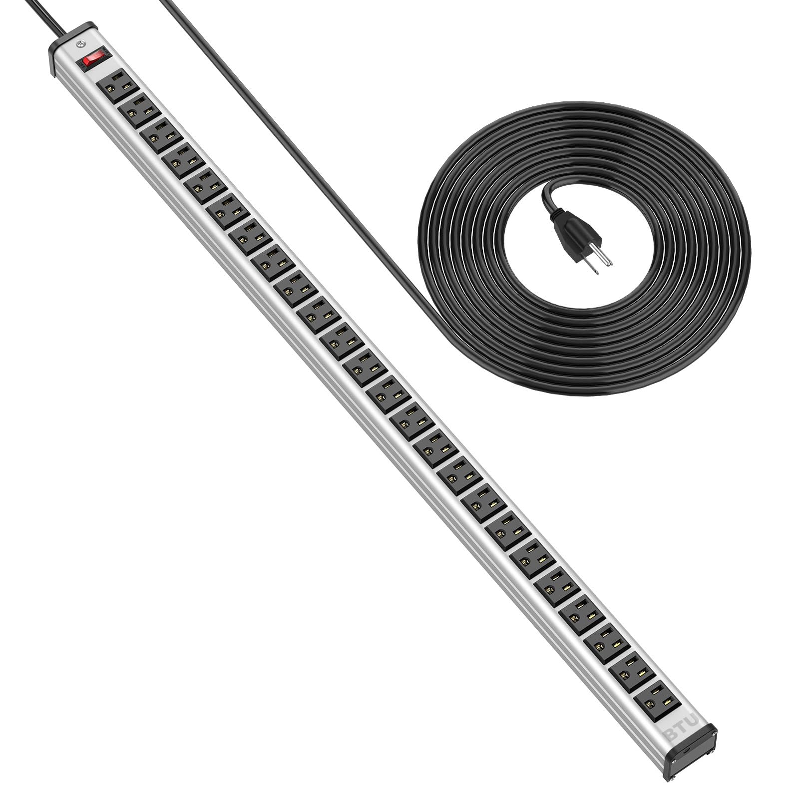 Surge Protector Power Strip 24 Outlet Heavy Duty Multi Plug Outlet Aluminum Socket with Circuit Breaker and 15 Ft Long Cord