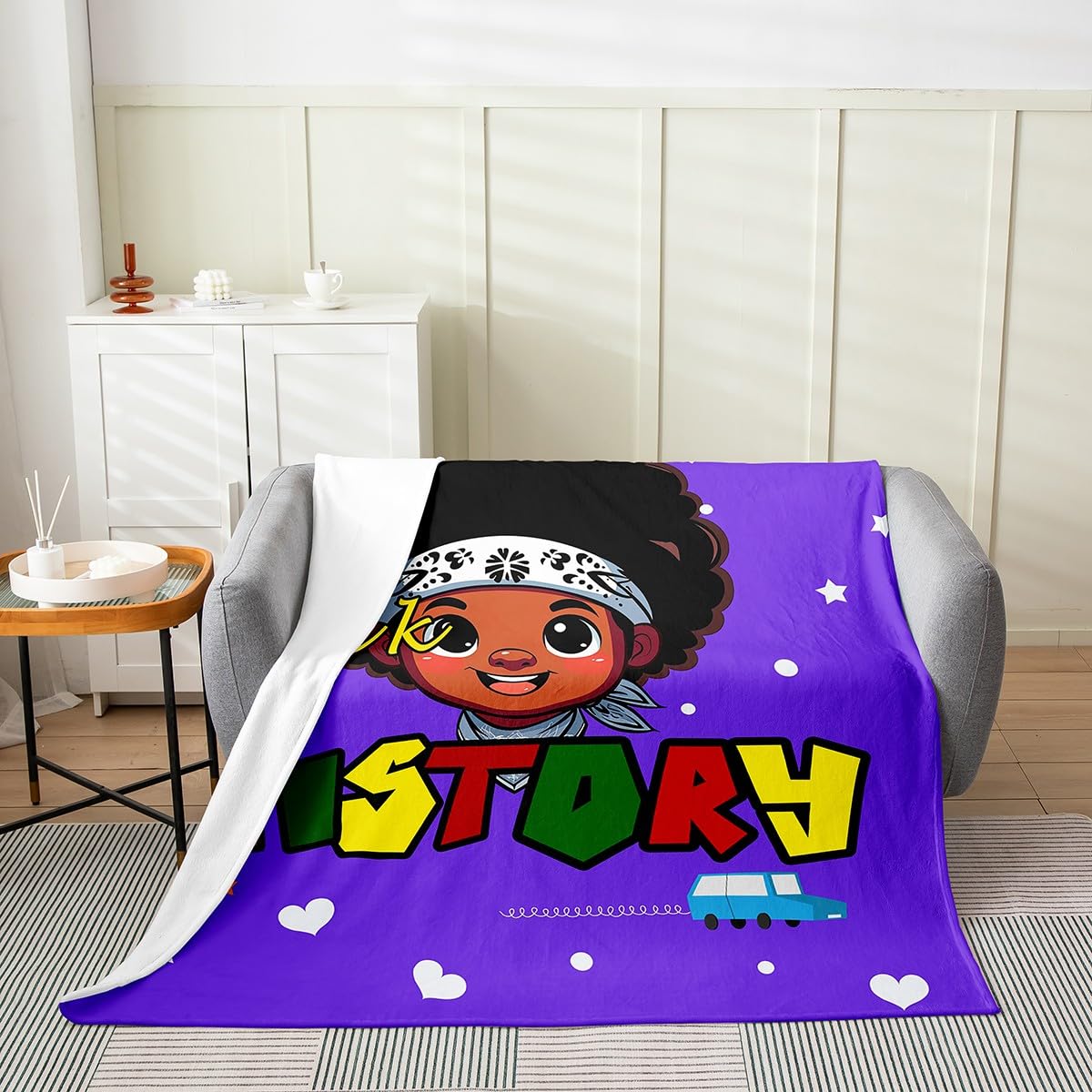 Erosebridal Afro Black History Blanket Throw 50x60 Inch,Cartoon Black Boy Throw Blanket for Man Woman,Inspirational Gifts Fleece Blanket,Love Heart Print Sherpa Blanket for Living Room