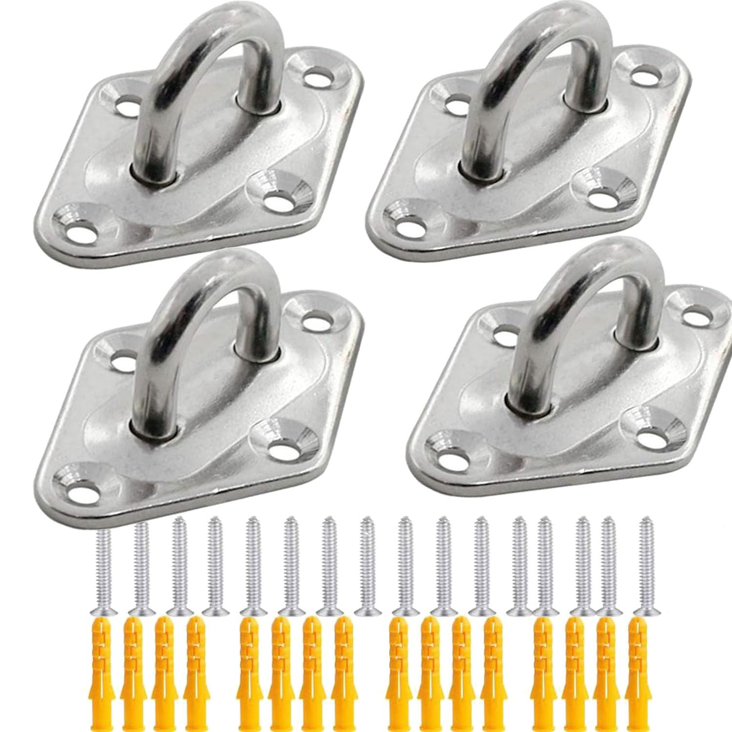 CHUOZI 304 Stainless Steel Ceiling Hooks,M8 (Rhombus) Heavy Duty Pad Eye Plate Staple Ring Hook Loop U-Shaped Sail Shade Hardware 4PCS