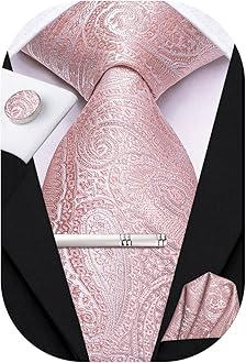 Classic Mens Silk Ties Set 4 PCS Necktie Pocket Square Cufflinks Clip Pin Solid Strip Paisley Tie