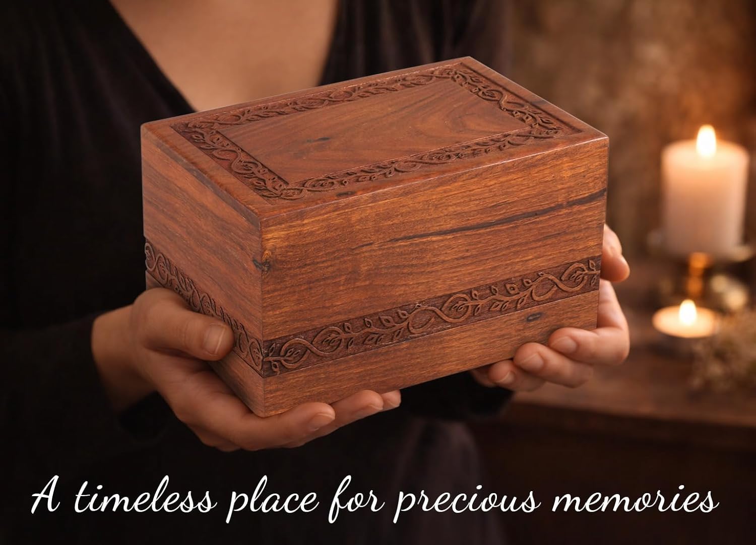 Infinity Vine Band Rosewood Cremation Urn – Handcrafted Solid Wood Memorial Urn for Adult Human Ashes – Engraved Funeral Urn Holds Up to 220 lbs (Large)