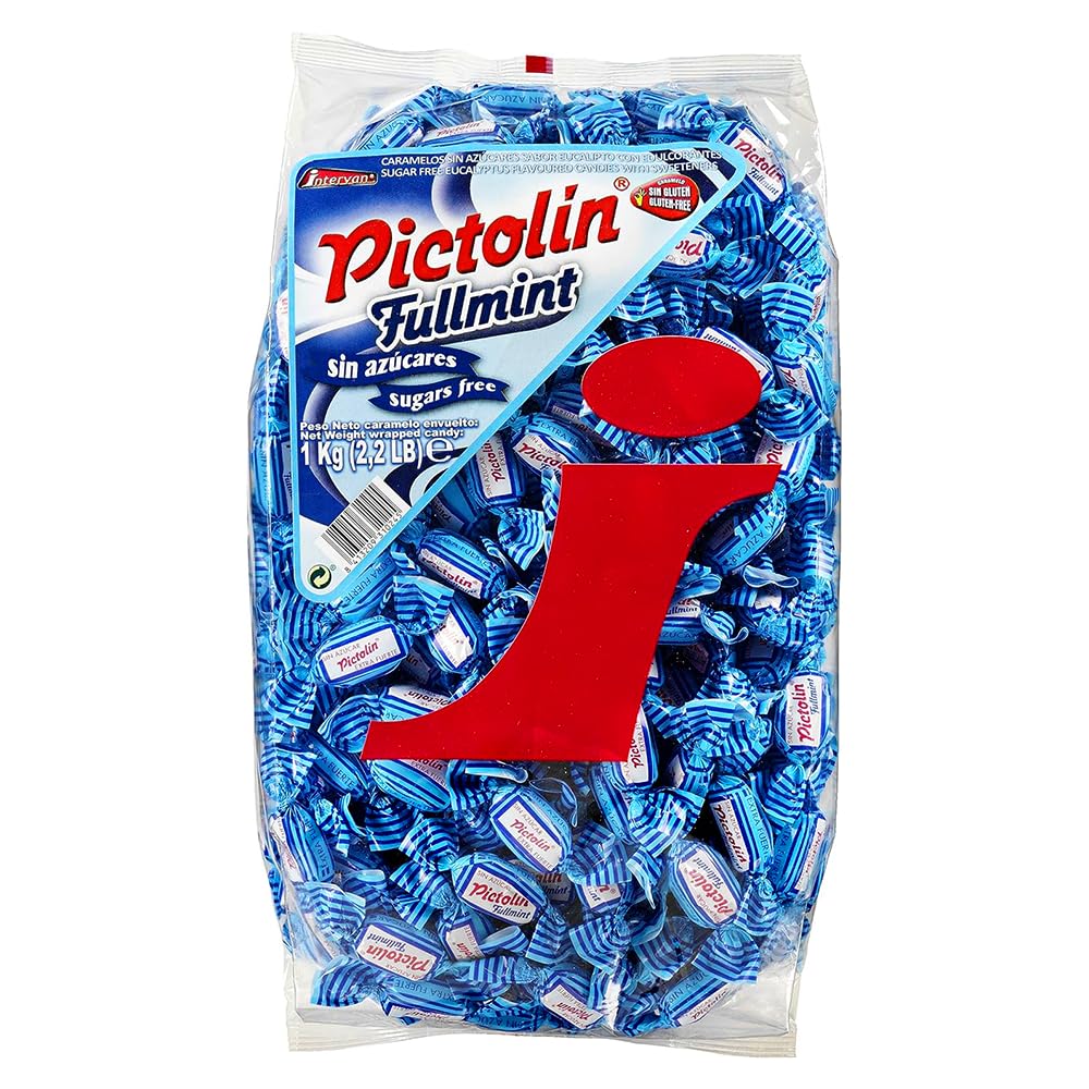 Intervan Pictolin Caramelos duros sin azúcar de menta completa, dulces de menta fuertes, 1 kg