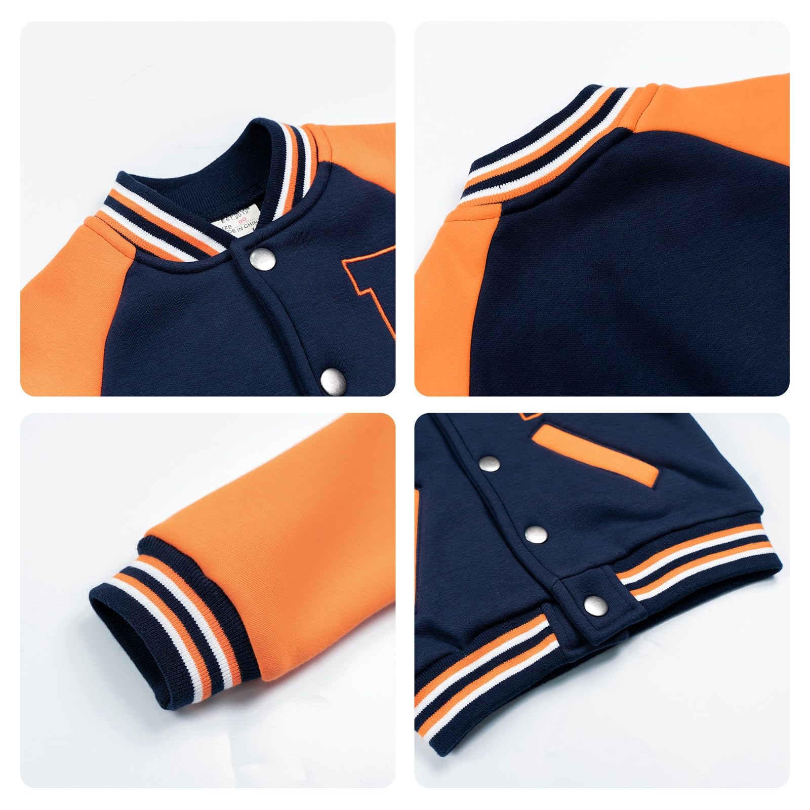 Volunboy Chaqueta de béisbol para niños, abrigo universitario Letterman, abrigo de forro polar para otoño e invierno, ropa de abrigo vintage