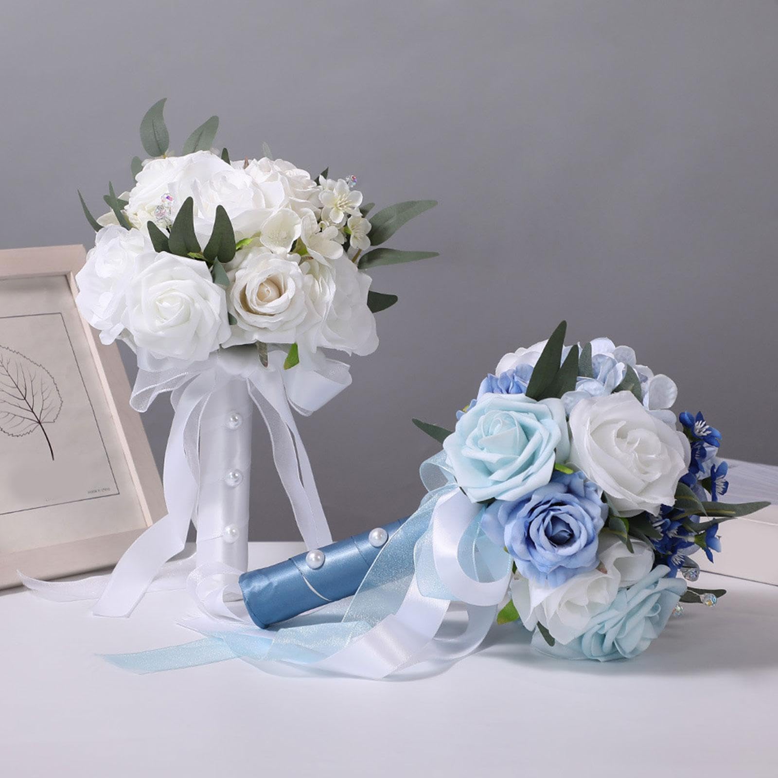 Bouquet Da Sposa Decorazione Floreale Fiori per Damigella D'onore Composizione Fatta a Mano Aspetto Realistico Adatto per, Azzurro