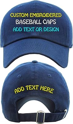 Custom Embroidered Baseball Hats Add Text or Design Front & Back Design Your Own Cap (Navy)