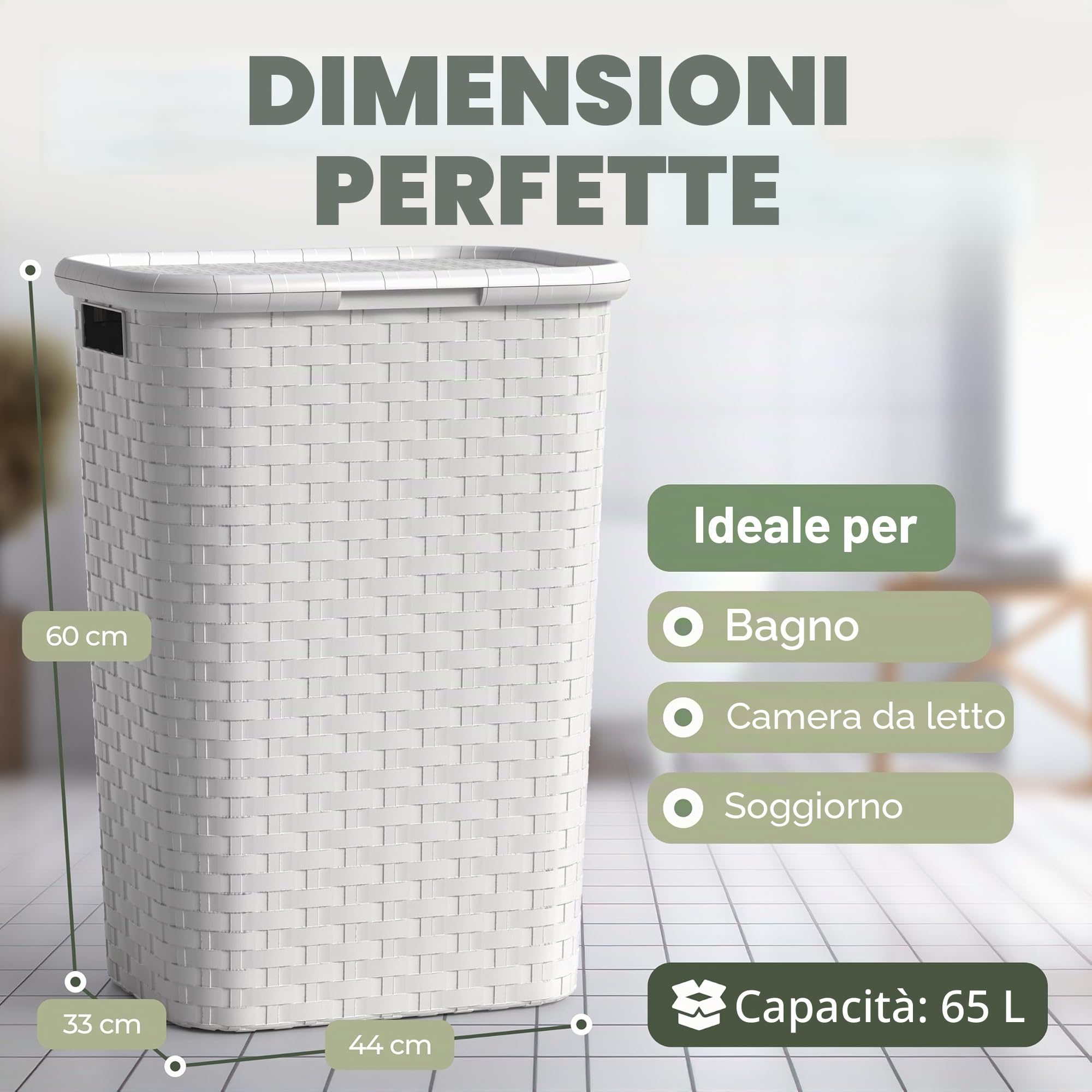 Spetebo - Cesto per la biancheria, effetto vimini, cesto per la lavanderia, 65 l, colore bianco