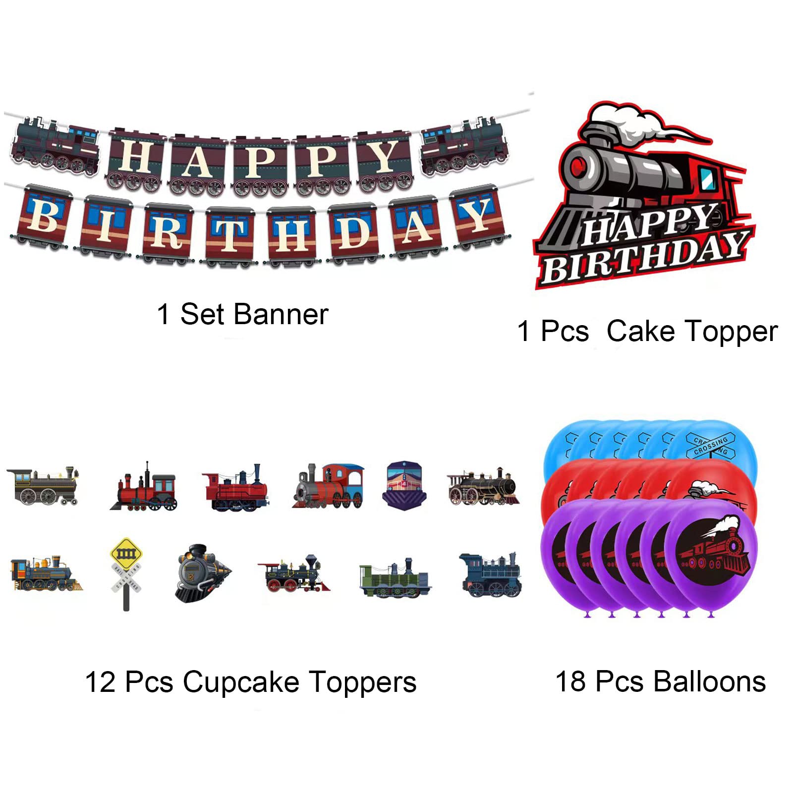 Zug Geburtstag Party Dekoration – Banner & 20 Hängende Wirbel, Eisenbahn-Motto