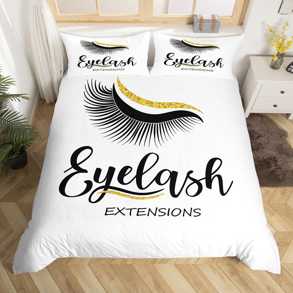 Erosebridal Juego de funda de edredón de pestañas tamaño matrimonial para niñas y mujeres, juego de ropa de cama con diseño de ojos cerrados,