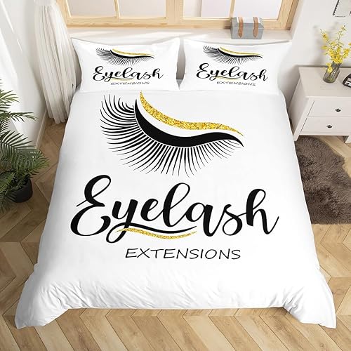 Erosebridal Juego de funda de edredón de pestañas tamaño matrimonial para niñas y mujeres, juego de ropa de cama con diseño de ojos cerrados,