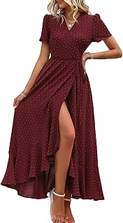 Women's Summer Maxi Dress Casual Wrap Floral Boho Short Sleeve V Neck Split Ruffle Beach Long Dresses - Buy now