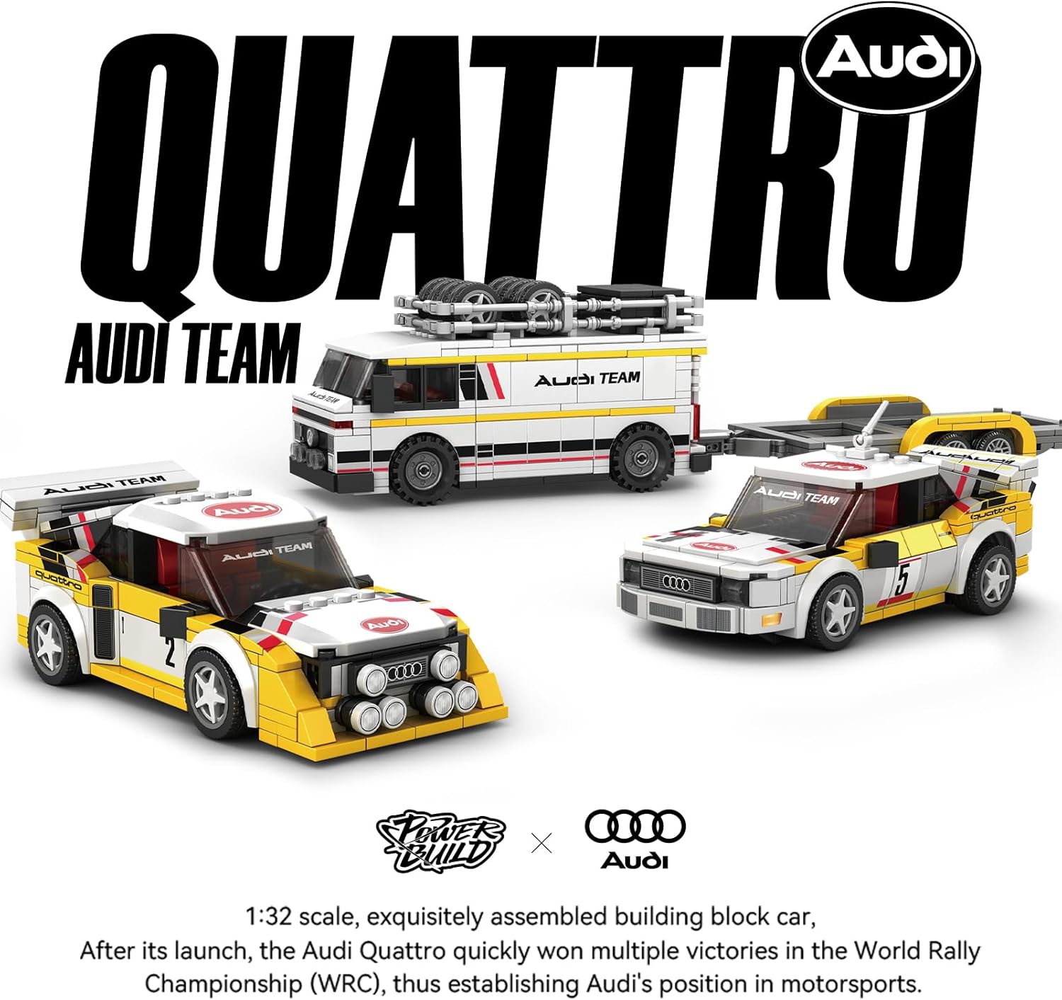 S1 Quattro Rally Team Building Set with 3 Building Cars,1:24 Audi Official Licensed Race Car Toys Compatible with Technic Speed Champion, Collectible Toy Gift for Adult and Boy Age 14+ (1425PCS)