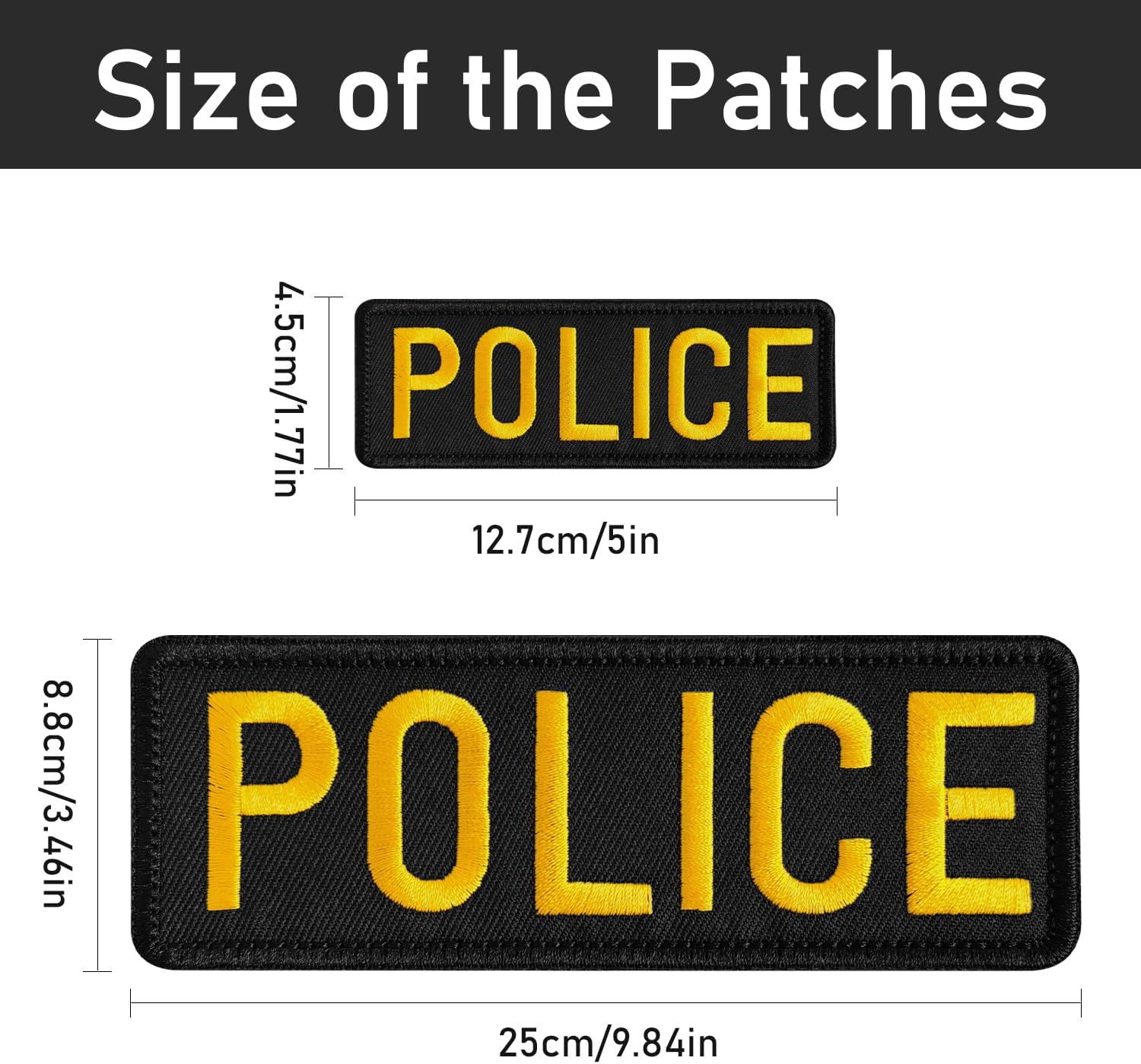 2 Pieces Police Patch, Hook and Loop Police Embroidery Patch for Vest Uniforms Jacket Back Panel (One Large & One Small, Gold)