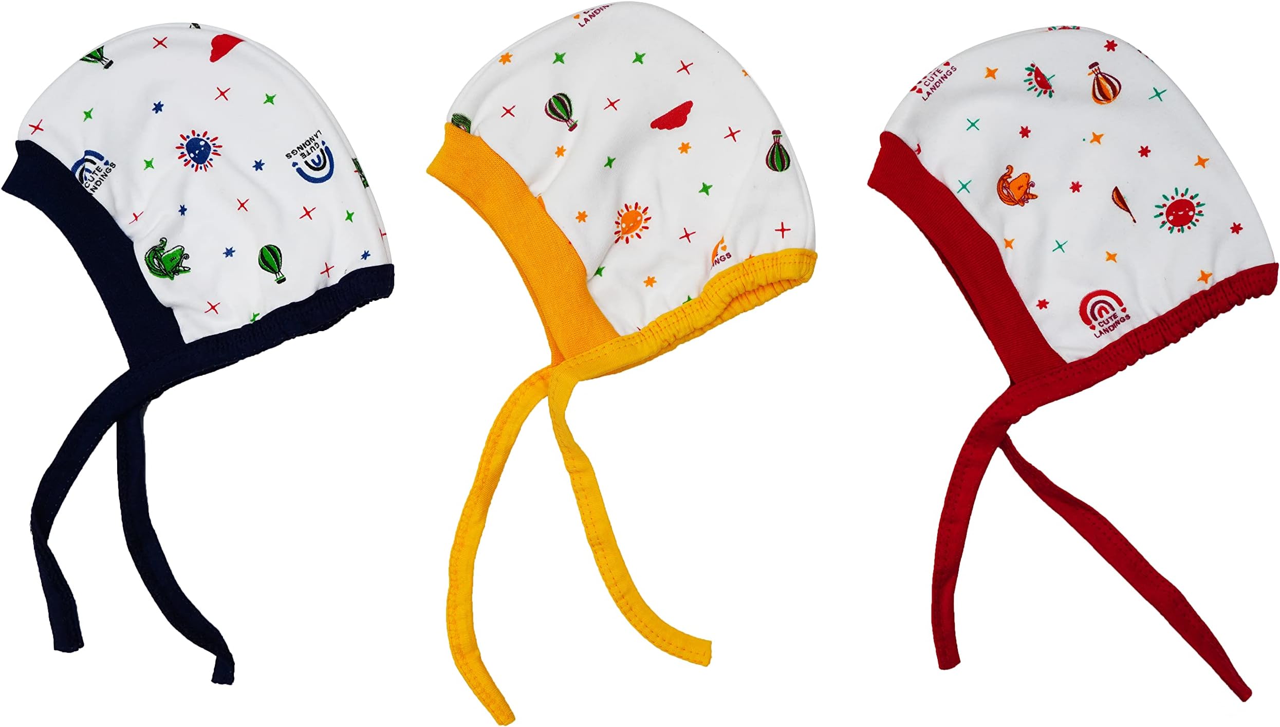 CUTE LANDINGS New Born Baby Girls & Boys Finest Hosiery Cotton Double Layer Knot Caps Set/Infant/Hat/Toppi/Kan Topi (Pack of 3) (0-3 Months) Multicolour