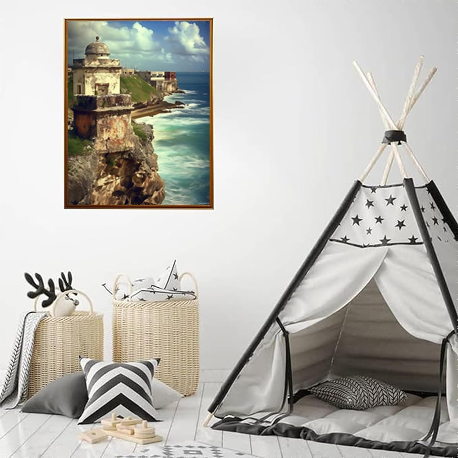 HMDIIMGE Diamond Painting Kits Vintage Scenery in Puerto Rico, 5D DIY Crafts for Adults Diamond Art Kits, Full Drill Round Gem Painting Kit Paint, for Wall Bedroom Decor Birthday Gifts 12x16 inch