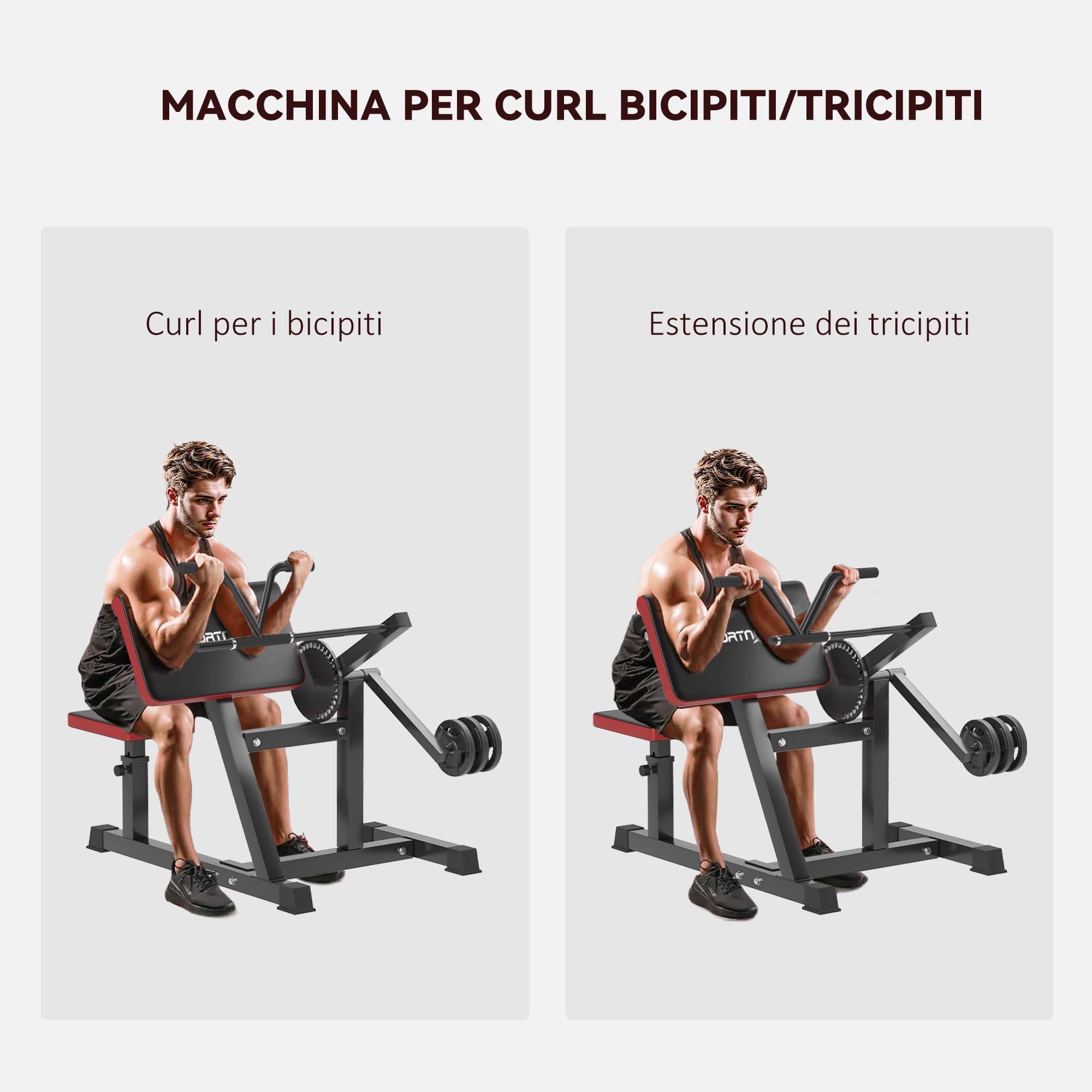 SPORTNOW Panca Romana 2 in 1 per Curl e Tricipiti, Panca Fitness Multifunzione con Sedile a 5 Livelli e 25 Regolazioni, Nero