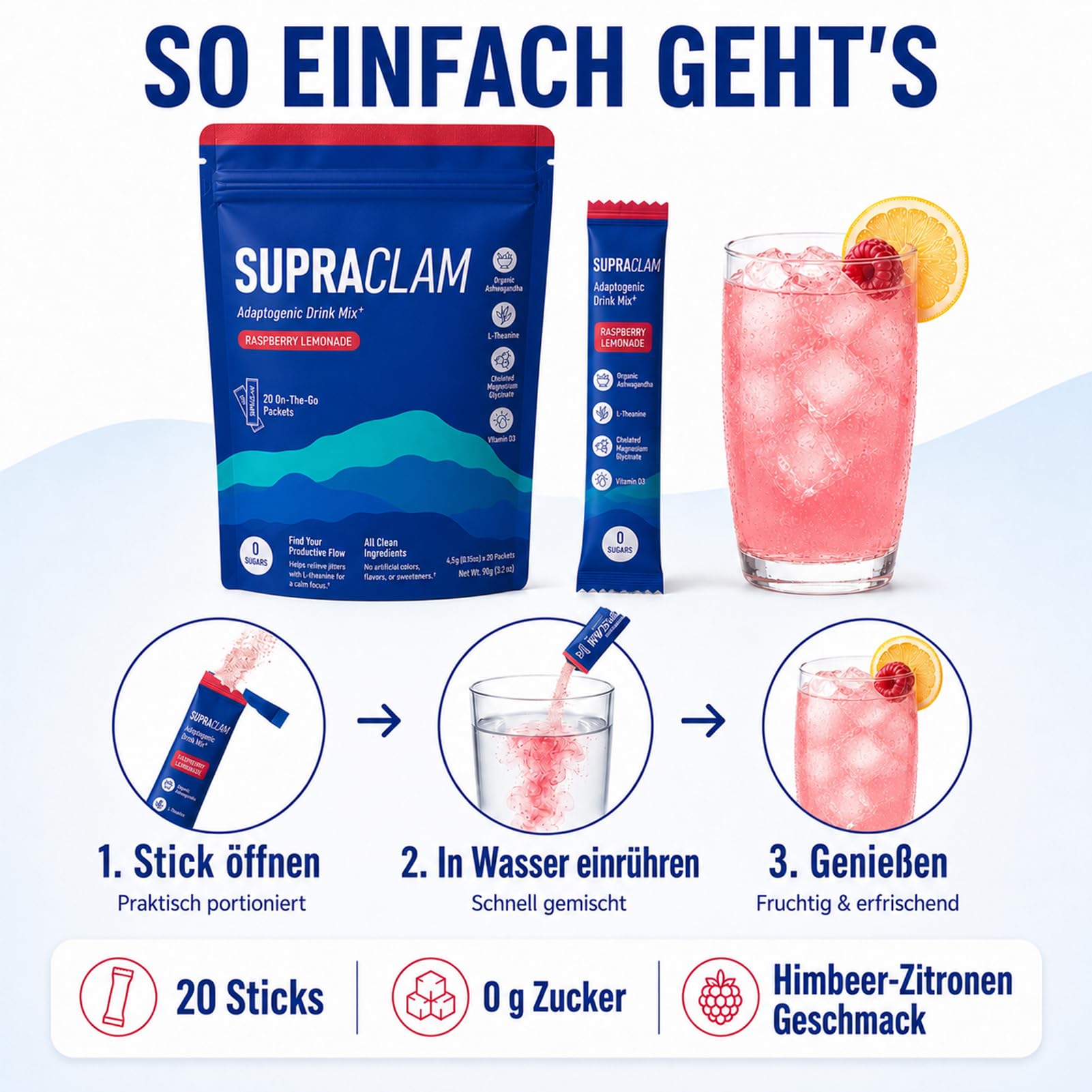 Cortisol Cocktail Getränkepulver mit Ashwagandha, 20 Sticks