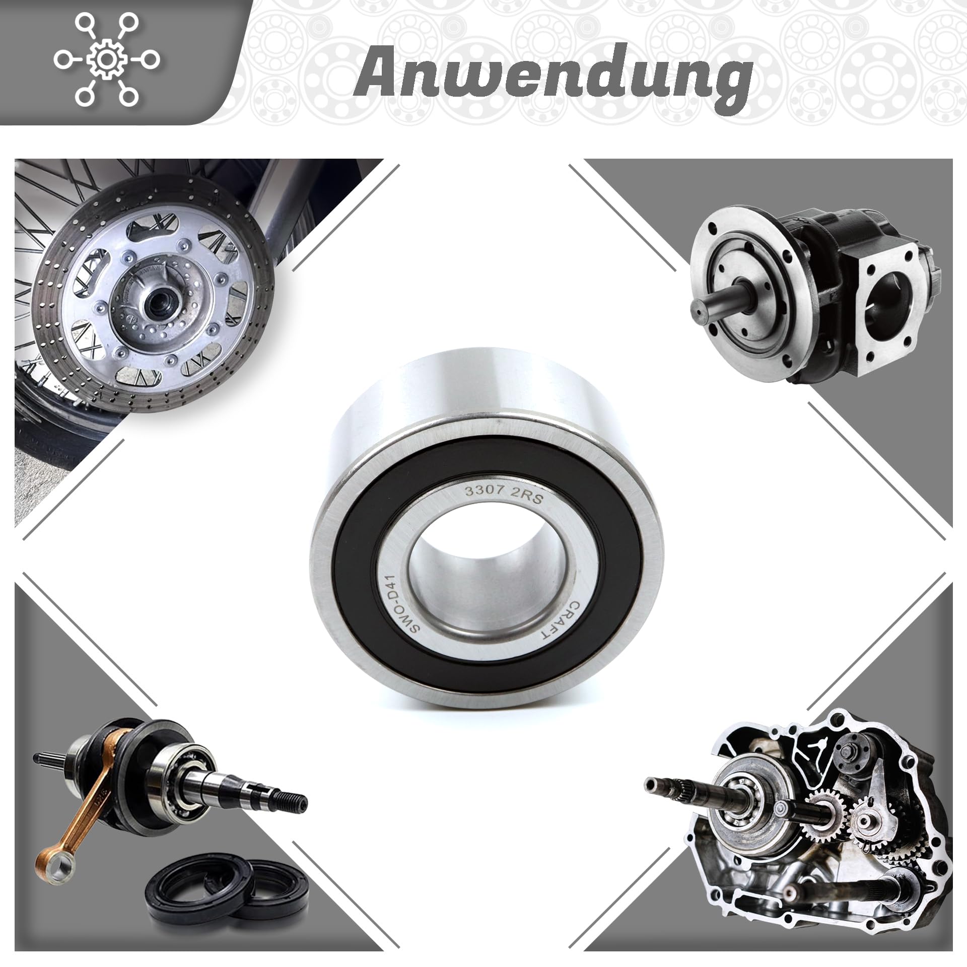 Roulement à billes incliné 3307 2RS 35 x 80 x 34,9 mm, DIN 628, double rangée, faible friction, roulement étanche pour charges radiales et axiales, idéal pour les applications
