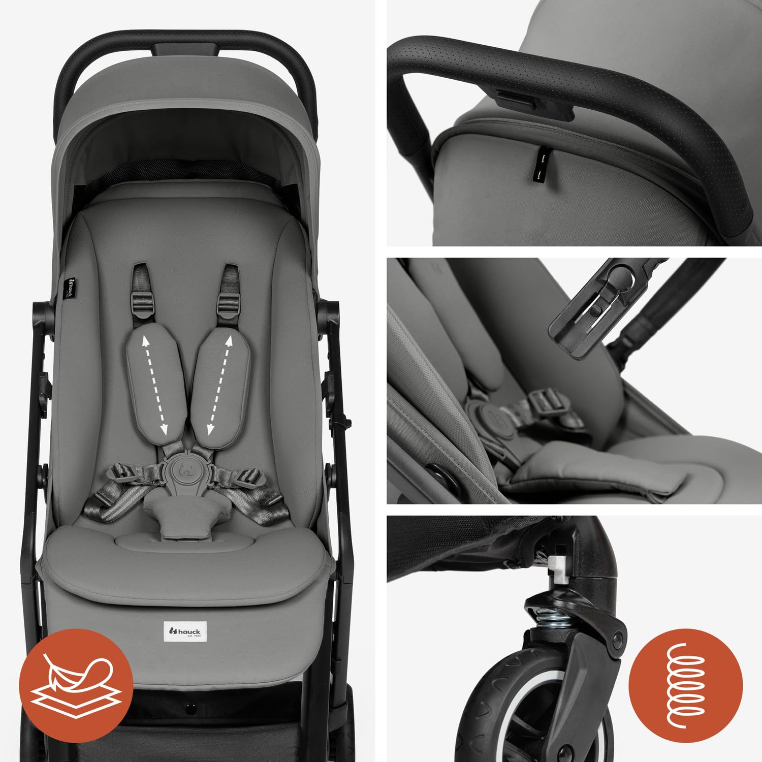 hauck Fly N Care Passeggino da Viaggio Ultracompatto e Leggero con Borsa di Trasporto e Adattatori Ovetto, Pieghevole con Una Mano, Schienale Reclinabile dalla Nascita a 22 kg, UPF 50+